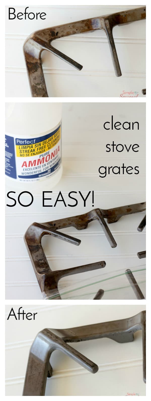 I will never clean my stove the hard way again! This is hands down the EASIEST way to clean stove grates. No more soaking and scrubbing for hours! via @nmburk