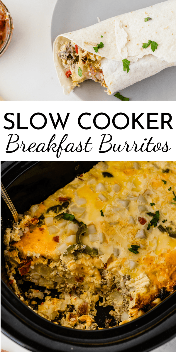 Put a few ingredients in the crock and wake up to hot and ready Slow Cooker Breakfast Burritos! Or cook on high and have breakfast for dinner. via @nmburk