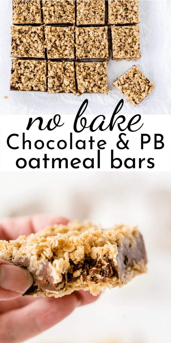 Chocolate Peanut Oatmeal Bars take the classic combination of chocolate and peanut butter up a level in this no bake dessert recipe! via @nmburk
