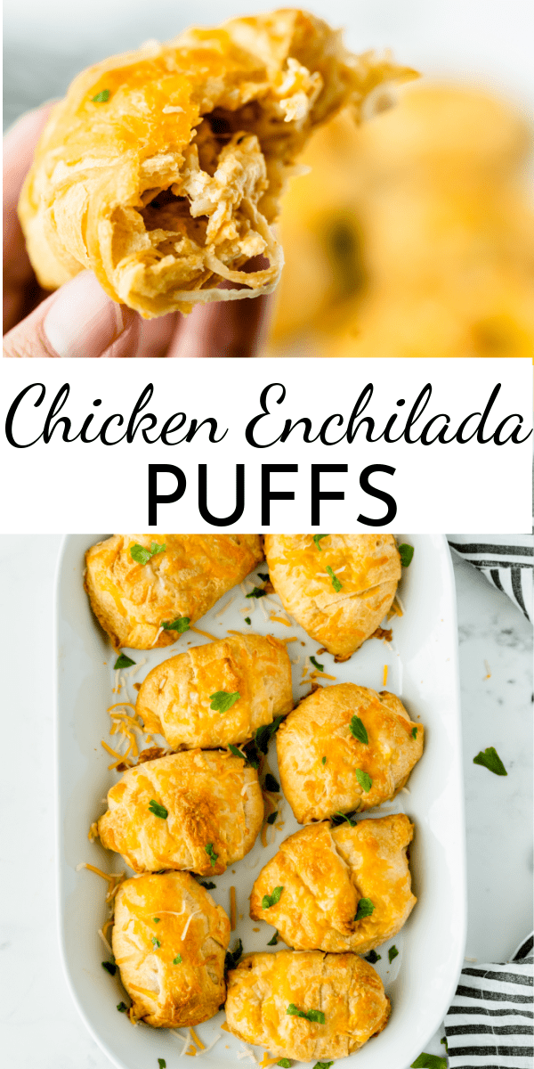 Chicken Enchilada Puffs are the perfect dinner for busy weeknights. With just a few ingredients, you can have dinner on the table in less than 30 minutes. via @nmburk