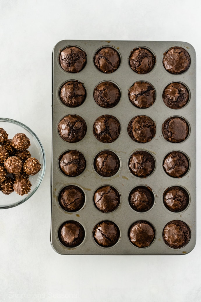 baked brownie bites in the pan