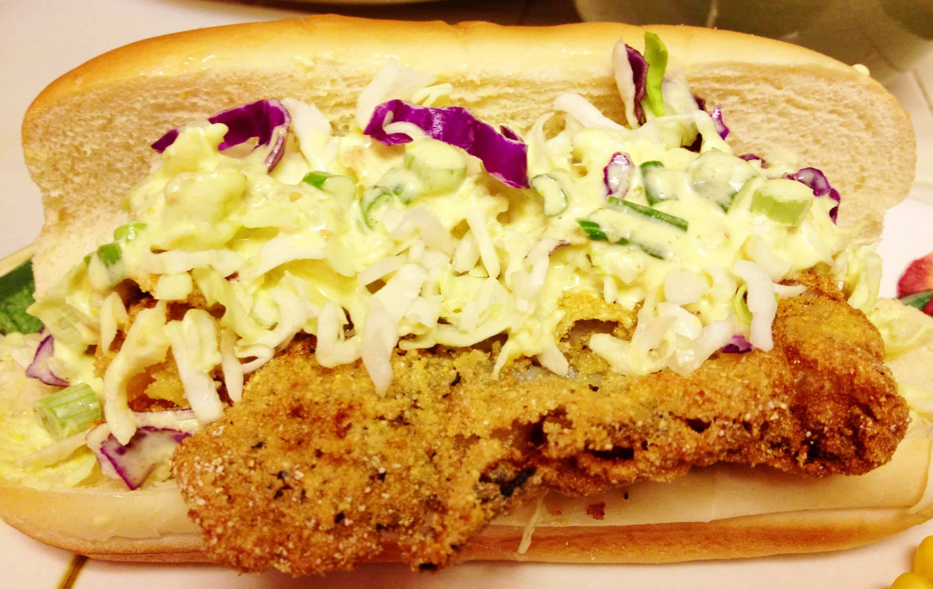 fried fish sandwich with coleslaw