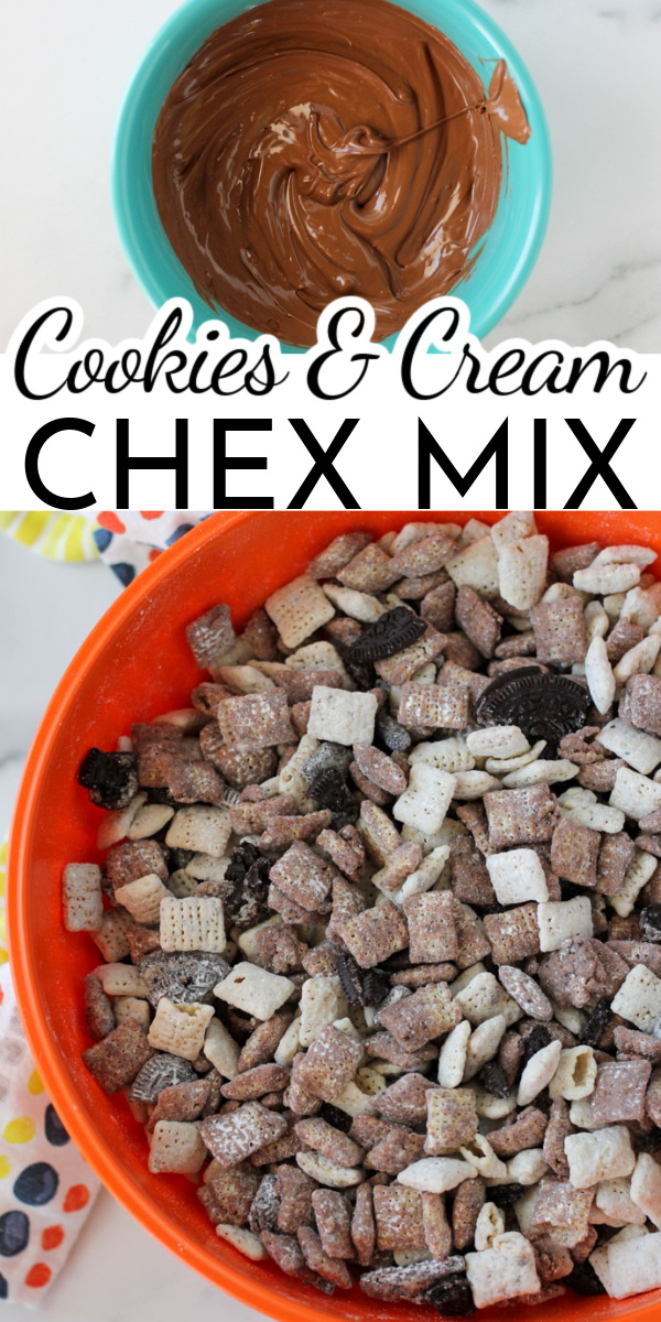 Milk chocolate and white chocolate join forces with Oreo cookies in this delicious Cookies and Cream Chex Mix! via @nmburk