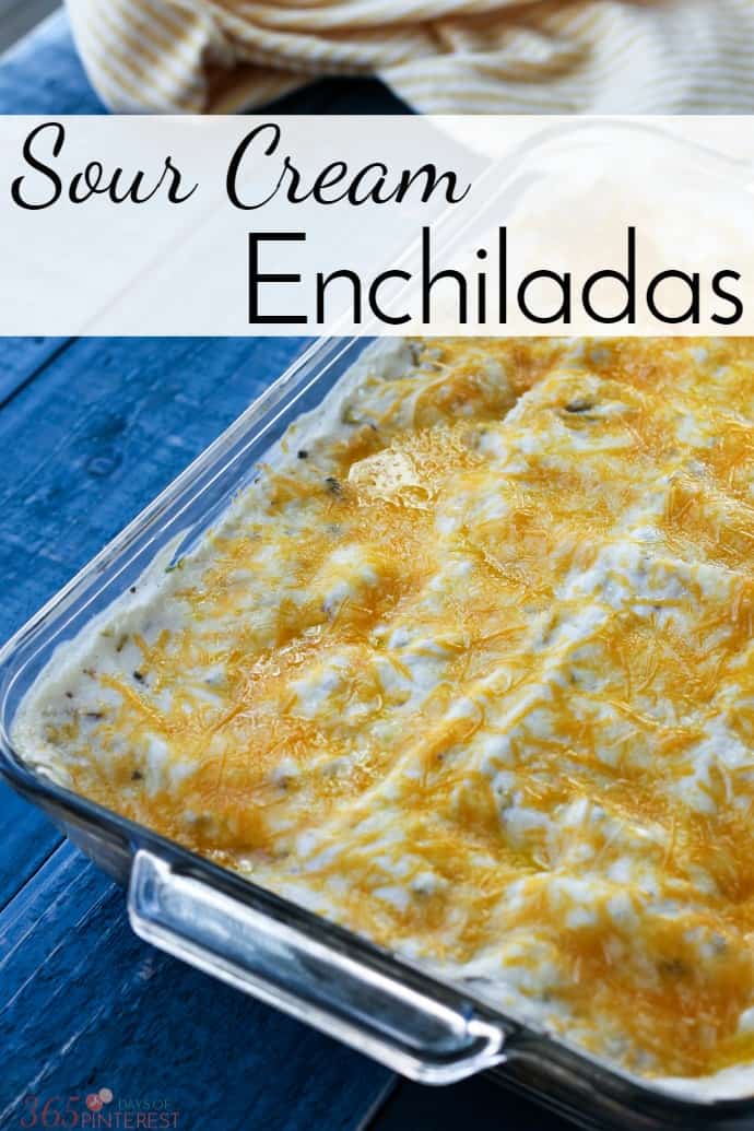 Creamy and delicious, these sour cream enchiladas are a family favorite. The flavors are mild and kid-friendly and they make great leftovers!