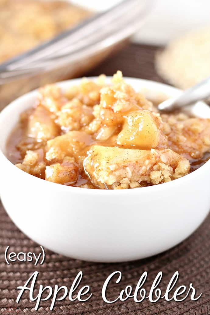 Warm, sticky apples covered with a delicious crumble, this Easy Apple Cobbler is the perfect fall dessert! via @nmburk