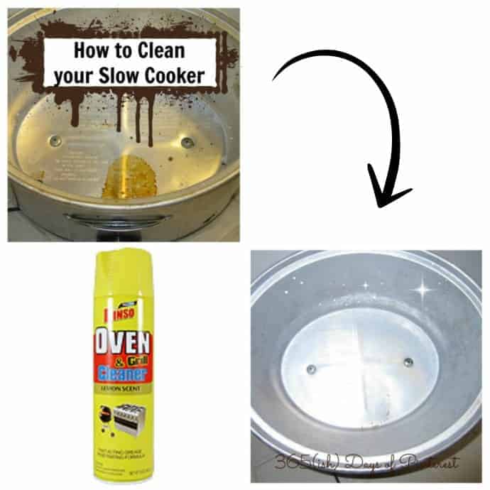 collage image of dirty and then clean slow cooker heating unit