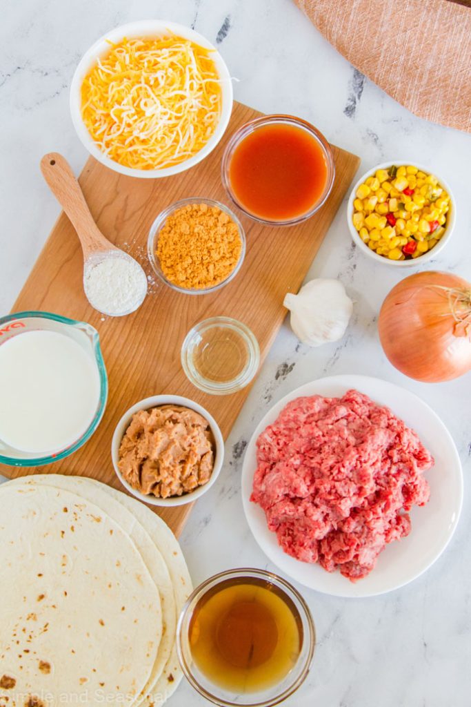 top down view of ingredients needed for Mexican pie