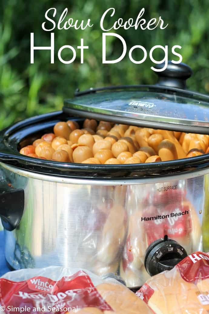 Not everyone wants to be stuck behind a grill during the picnic! If you have to cook hot dogs for a crowd, there's an easy way to do it-in the slow cooker! Crockpot Hot Dogs are a thing, and they are delicious!  via @nmburk