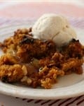 apple dump cake on striped placemat