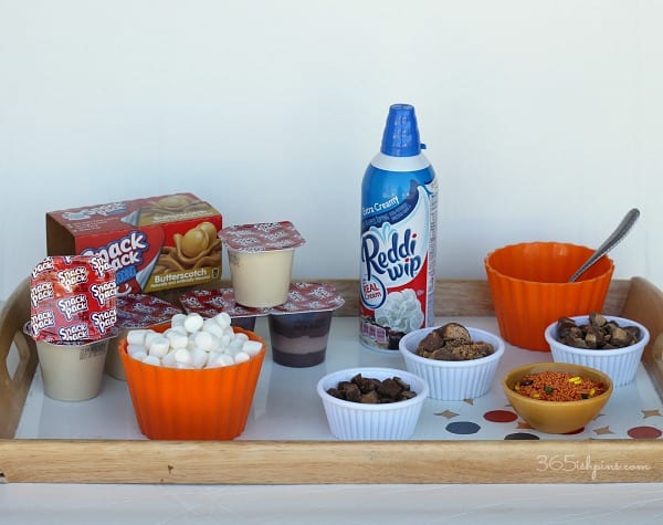 ingredients for making pudding fluff on a serving tray