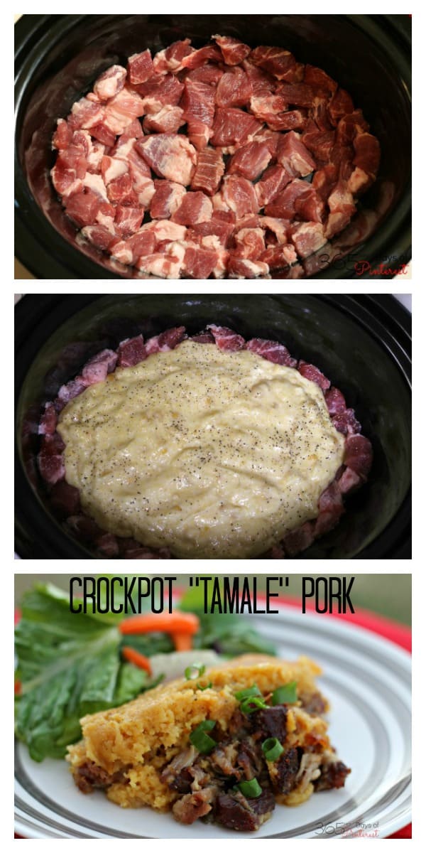 Crockpot Tamale Pork is tender pork shoulder with crispy edges and a moist, flavorful cornbread topping that tastes just like tamale pie. Cook it all at once in the slow cooker! via @nmburk