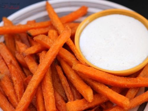 Cinnamon Sugar Sweet Potato Fries with Toasted Marshmallow Sauce