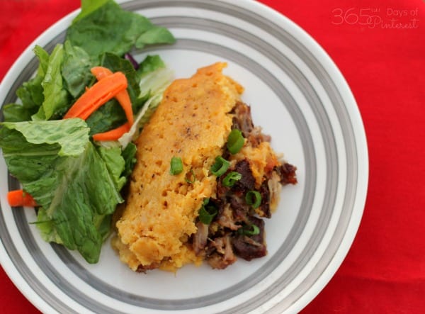 Top down view of plate of cooked tamale pork