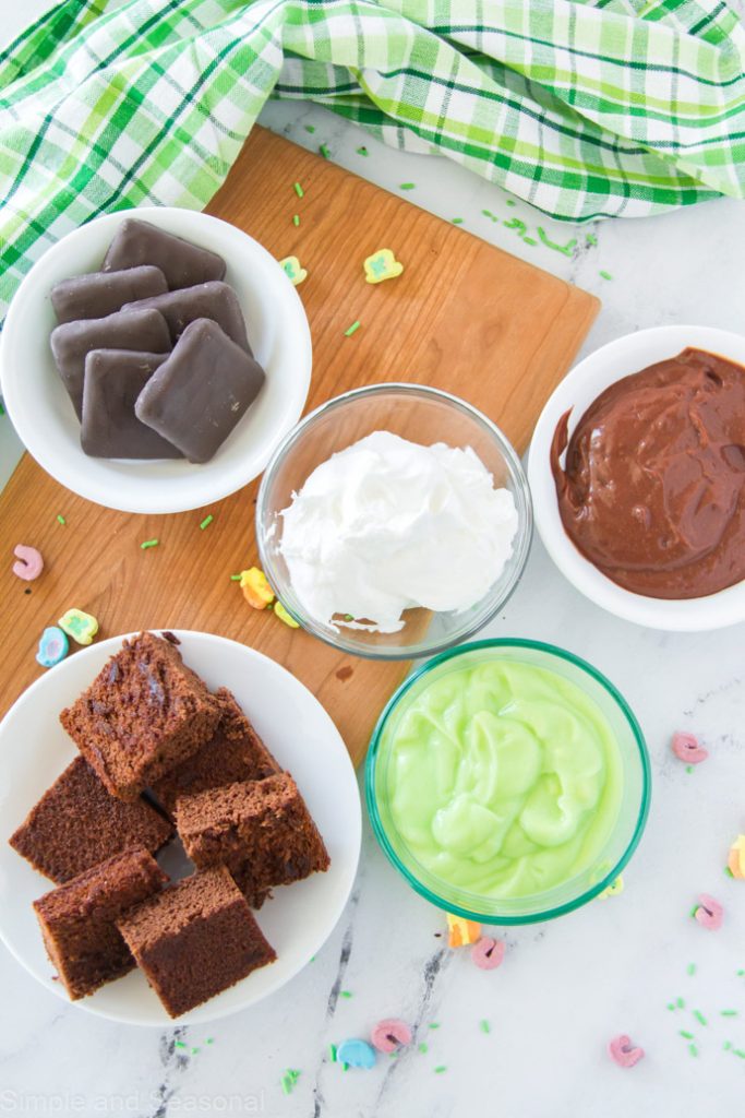 ingredients for mint brownie trifle