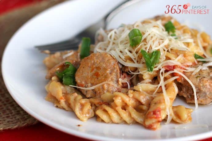 Italian sausage on a plate with pasta