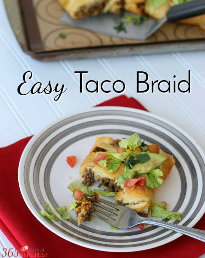 Spice up taco night in your house with an Easy Taco Braid! Stuffed full of delicious taco meat and creamy, melted cheese, it's a great twist on a classic. via @nmburk