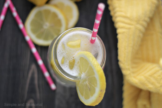 top down view of freshly shaken lemonade shake up