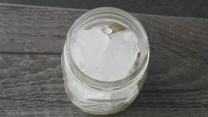 ice added to the jar and filled to the top