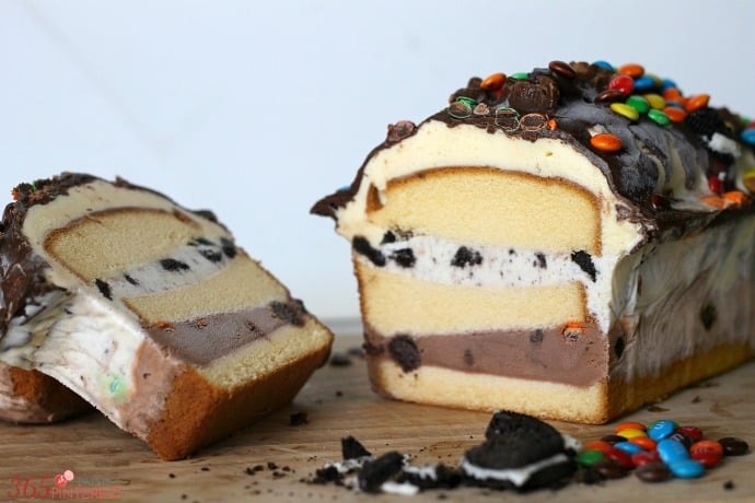 Ice cream cake sliced