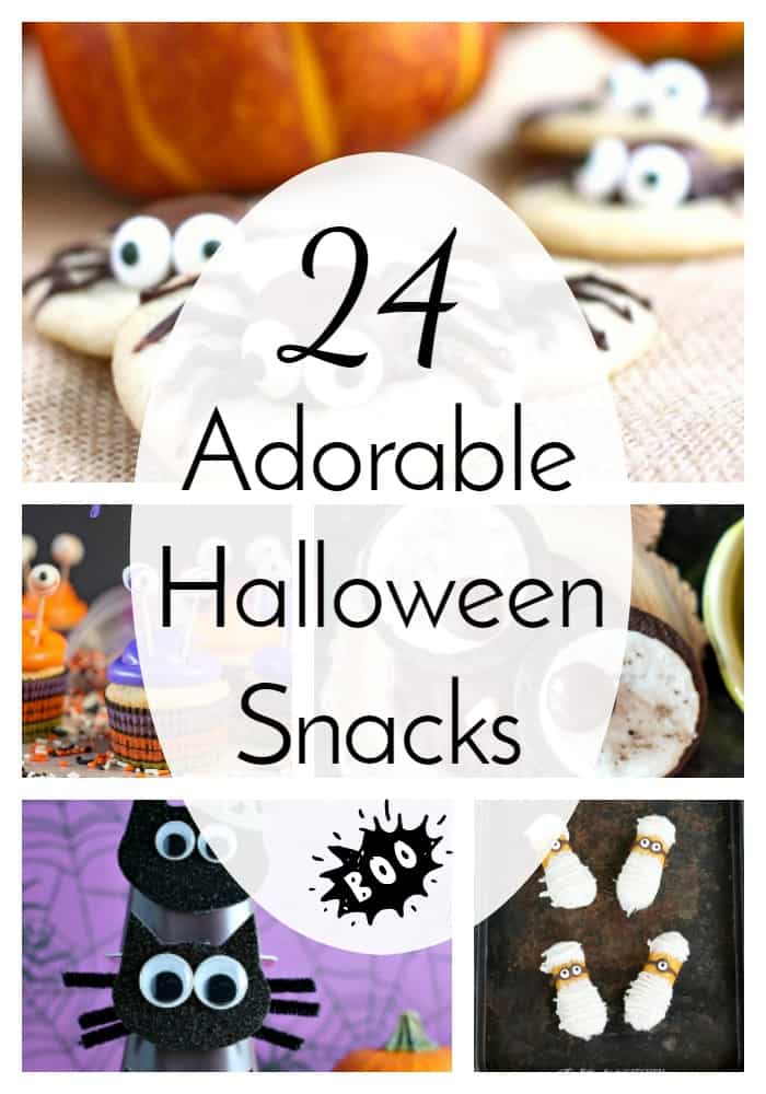 24 different Halloween snacks that are all cute and kid-friendly. No gross or gory tricks here! Just fun little treats perfect for class parties! via @nmburk