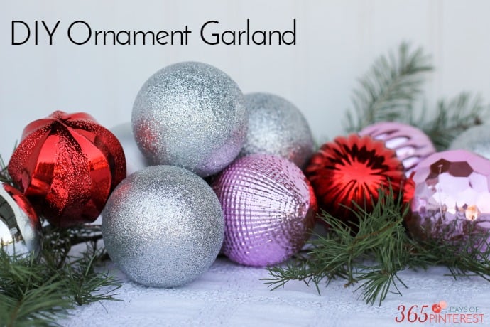plastic shiny ornaments and fresh greenery