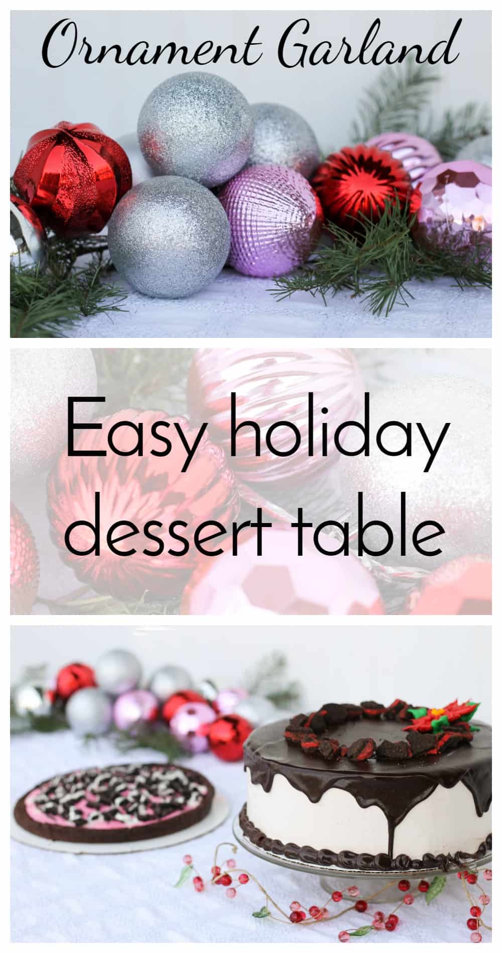 Grab some inexpensive ornaments and a little fresh greenery for a DIY Ornament Garland! What a fun way to add color to the party table! via @nmburk