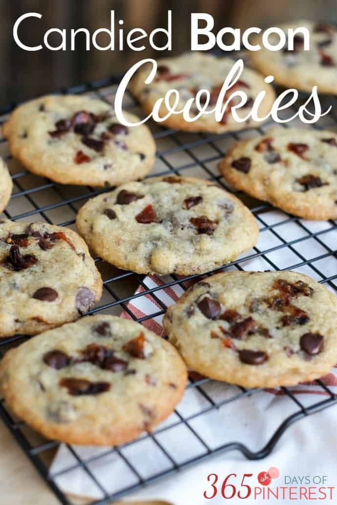 Add a little salty to your sweet with these delicious Candied Bacon Chocolate Chip Cookies! They are a fun twist on a classic.  via @nmburk