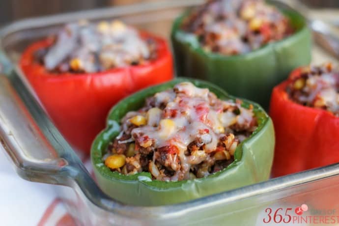 southwestern stuffed peppers in a square baking pan
