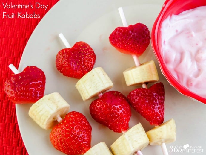 Surprise your little Valentines with these Valentine's Day Fruit Kabobs for breakfast or an after school treat!