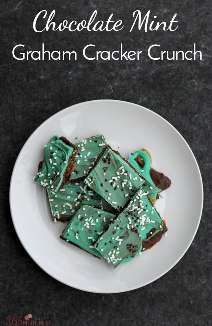 Chocolate Mint Graham Cracker Crunch is such an easy recipe to make and serves a crowd. It's a no-fail candy recipe perfect for holidays! #chocolatemint #chocolate #dessert #easyrecipe via @nmburk