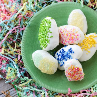 You don't need the Easter bunny when you can make your own (way better) Chocolate Chip Cookie Dough Easter Eggs with this edible cookie dough recipe and some festive decorations!