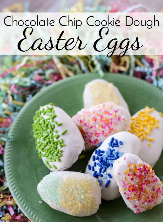 You don't need the Easter bunny when you can make your own (way better) Chocolate Chip Cookie Dough Eggs with this edible cookie dough recipe and some festive decorations! via @nmburk