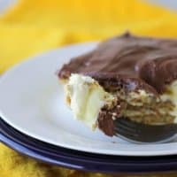 This S’mores Eclair Cake is an easy no bake dessert. It tastes just like an eclair or a Boston cream donut. Make it ahead for an easy potluck dessert!