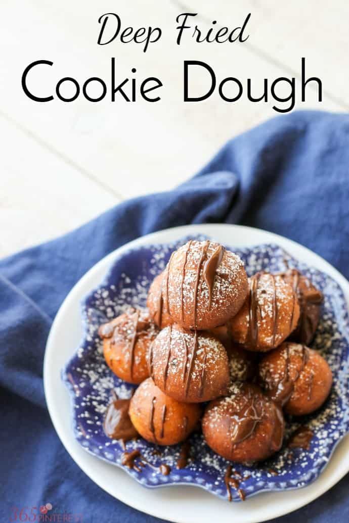 Edible (egg free) cookie dough that's battered and deep fried to crunchy perfection! Deep Fried Cookie Dough is a county fair treat you can make right at home. #FairFood #CookieDough #ChocolateChip #EggFree via @nmburk