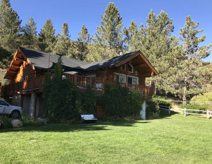 log cabin in mountains