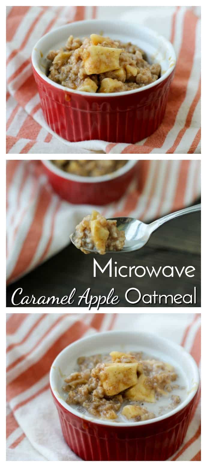 Quick, easy and bursting with flavor, Microwave Caramel Apple Oatmeal is the perfect breakfast for busy mornings!  via @nmburk