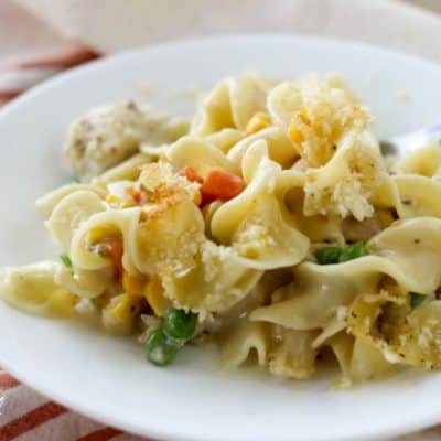 Perfect for busy fall evenings, Creamy Chicken Noodle Casserole is packed with vegetables and comes together in minutes. It's the perfect comfort food!