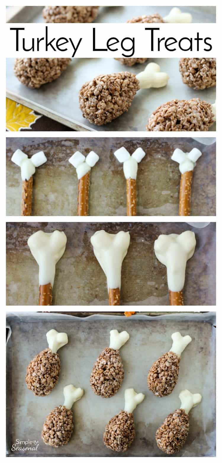 A fun twist on the classic Rice Krispies treat, these Turkey Leg Treats are a fun Thanksgiving dessert for kids and adults alike! via @nmburk