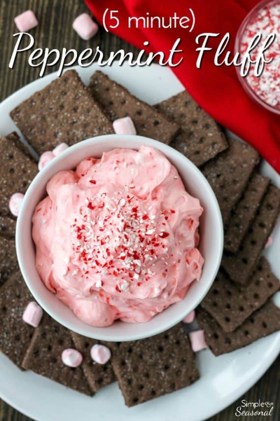 This easy, five minute Peppermint Fluff recipe is perfect for Christmas parties. It's sweet, creamy and perfect with chocolate crackers or cookies!