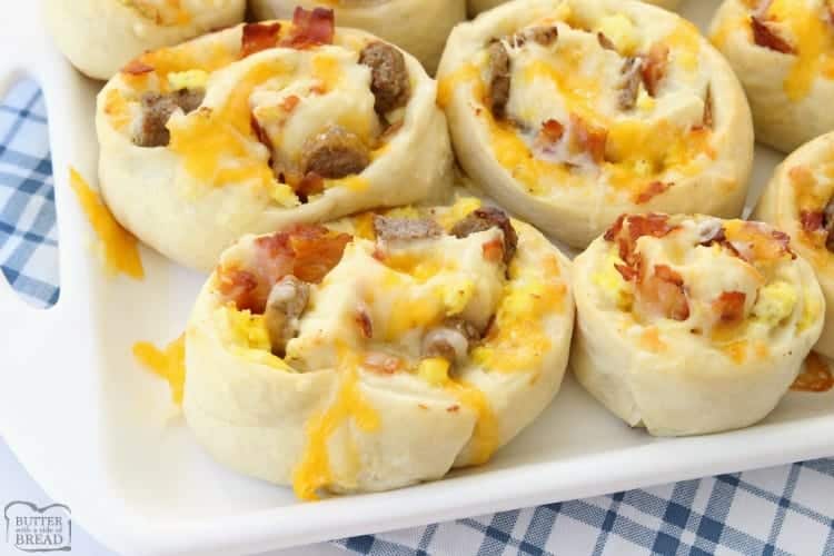 breakfast rolls stuffed with bacon, sausage and cheese