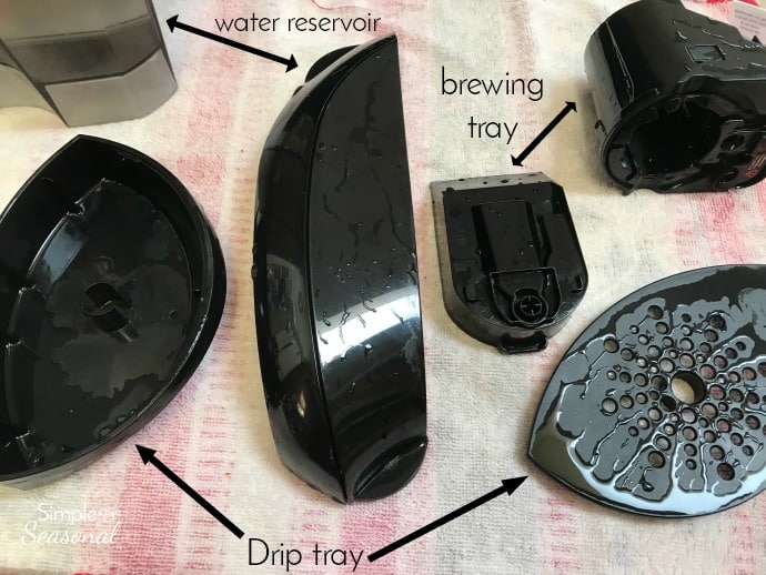 Keurig parts pulled out and labeled