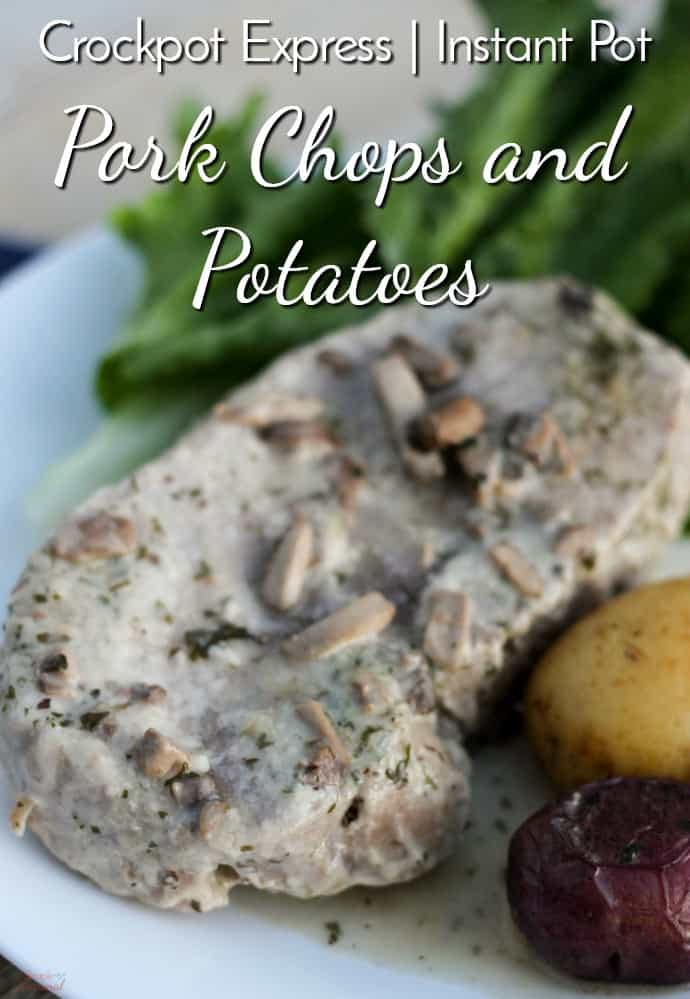 A quick meal for busy weeknights, Crockpot Express Pork Chops and Potatoes are the perfect all-in-one meal! The creamy sauce is perfect for using as a gravy as well. #CrockpotExpress #InstantPot #PressureCookerRecipes #Pork  via @nmburk