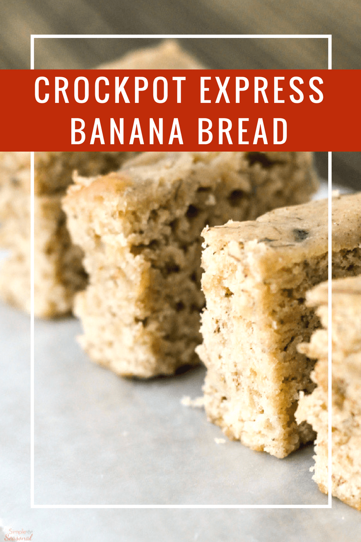 Use up those overripe bananas without heating up the whole house! Crockpot Express Banana Bread is ready in about half the time of a normal loaf, and tastes great. #CrockpotExpress #PressureCooking #BananaBread #CrockpotExpressRecipe #CPE via @nmburk