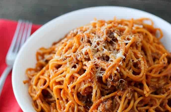  Crockpot Express Spaghetti makes a family favorite even easier to get on the table in record time. It's perfect for busy weeknights and makes for great leftovers, too!