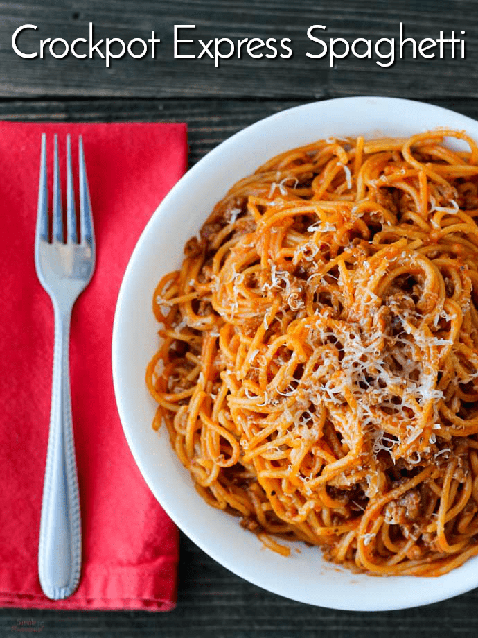  Crockpot Express Spaghetti makes a family favorite even easier to get on the table in record time. It's perfect for busy weeknights and makes for great leftovers, too!