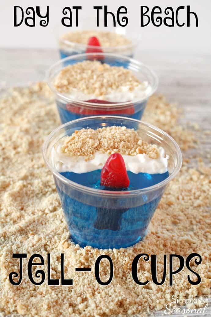 Day at the Beach Jello Cups are perfect for a summer party. The best part is once everyone is done eating the yummy treat, you can just throw away the dishes! Try them for your next luau or pool party. #PoolParty #EasyDessert #Jello  via @nmburk