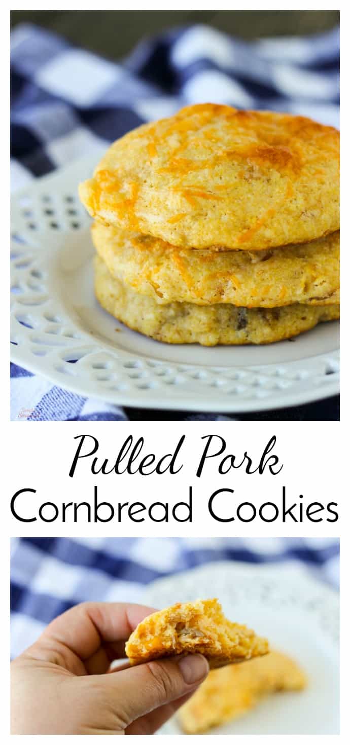 A perfect side dish for any BBQ, pulled pork cornbread cookies are a delicious blend of sweet and savory. They taste great with chili! #Cornbread #PulledPork #Cookies #EasyRecipe  via @nmburk