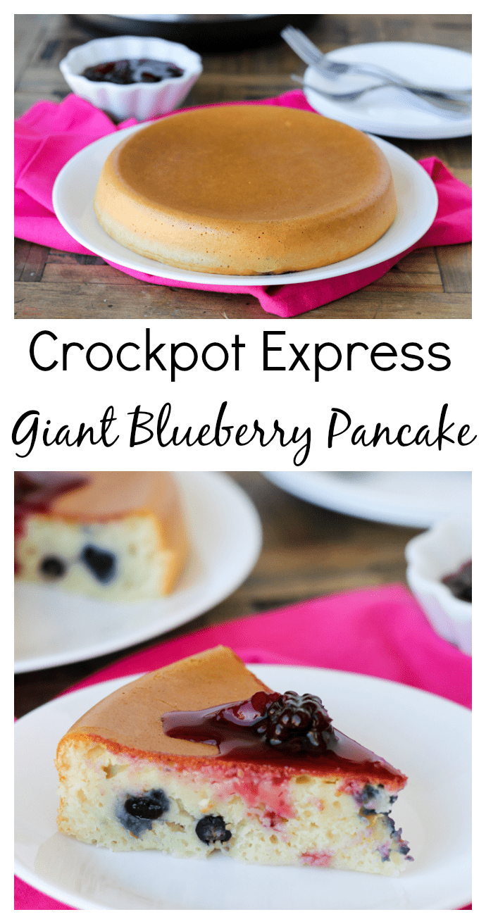 Instead of standing over the griddle flipping pancakes all morning, cook everything at once and make one Crockpot Express Giant Blueberry Pancake the whole family will love! 