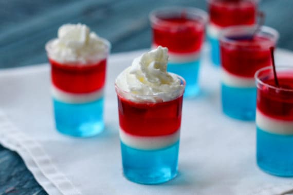 Firecracker Jello Cups: kid-friendly red, white and blue dessert