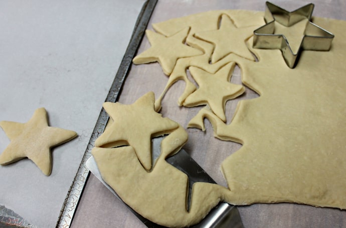 rolled dough cut out into star shapes
